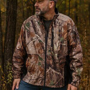 Habit Men’s Camo Softshell Hunting Jacket | Size L | Waterproof Wind-Resistant